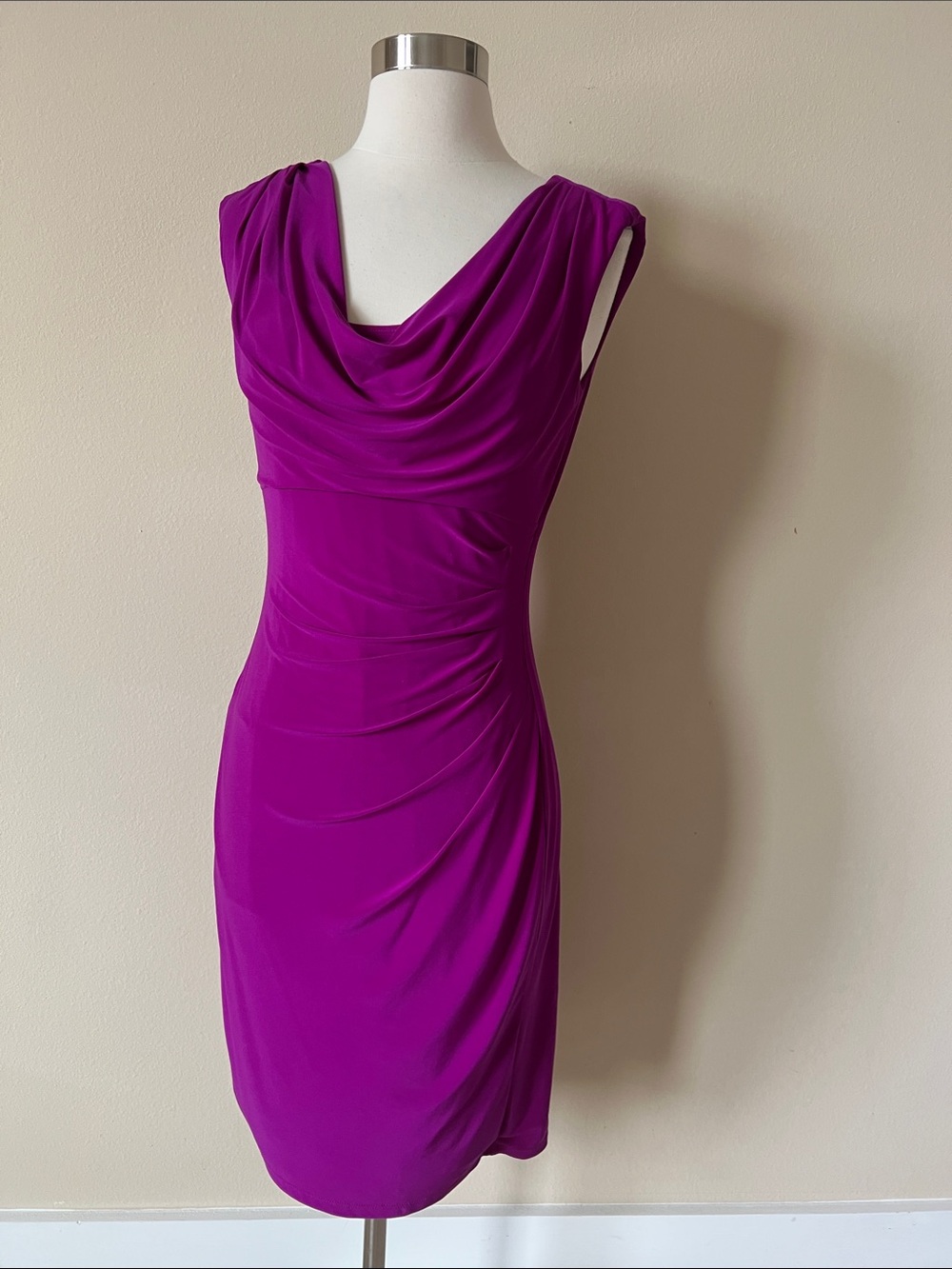 Lauren Ralph Lauren Sleeveless Cowl-Neck Midi Dress in Magenta